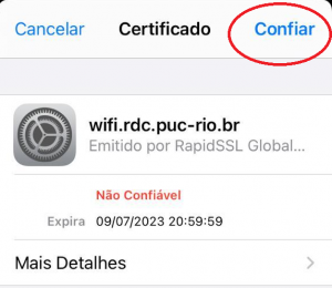 Selecione a opção "Confiar" no certificado